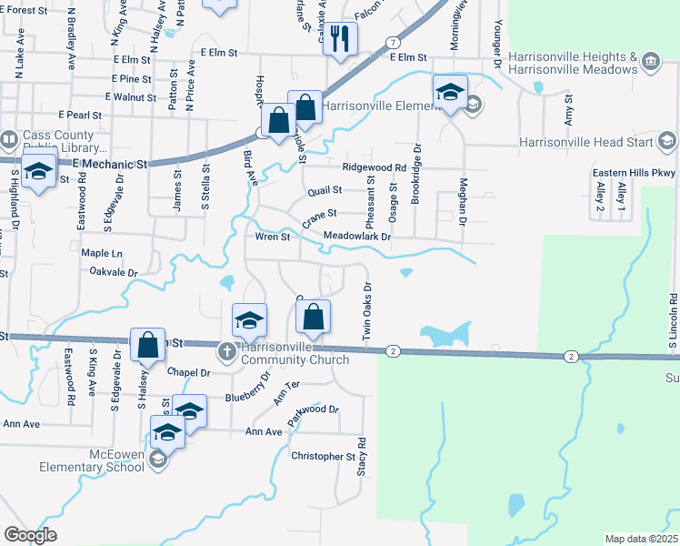 map of restaurants, bars, coffee shops, grocery stores, and more near 898 Mission Road in Harrisonville
