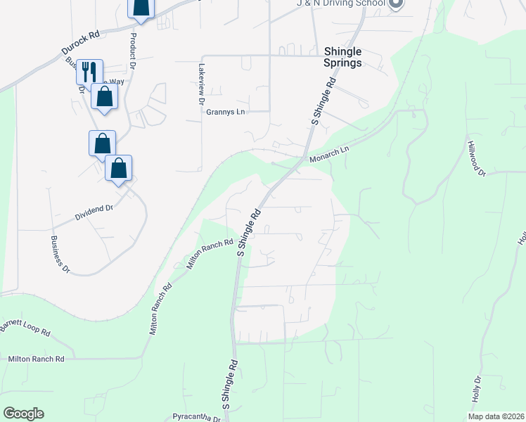 map of restaurants, bars, coffee shops, grocery stores, and more near 4020 Tammy Lane in Shingle Springs