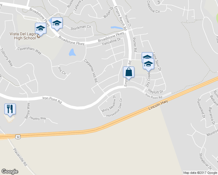 map of restaurants, bars, coffee shops, grocery stores, and more near 2073 Hidden Falls Drive in Folsom