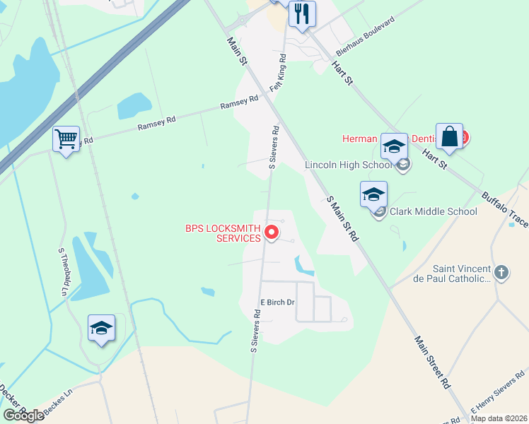 map of restaurants, bars, coffee shops, grocery stores, and more near 1907 South Sievers Road in Vincennes