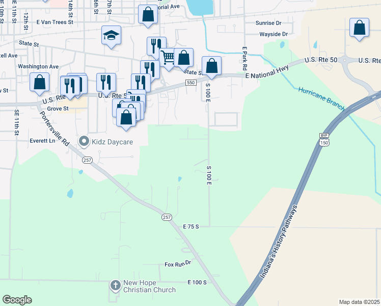 map of restaurants, bars, coffee shops, grocery stores, and more near 499 South 100 East in Washington