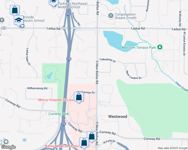 map of restaurants, bars, coffee shops, grocery stores, and more near 5 Sackston Woods Lane in Saint Louis