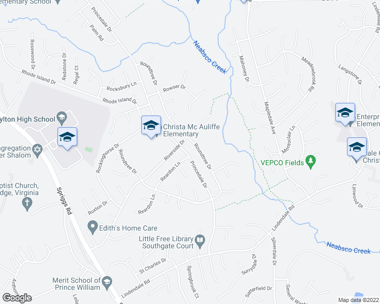 map of restaurants, bars, coffee shops, grocery stores, and more near 13561 Princedale Drive in Woodbridge