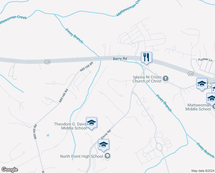 map of restaurants, bars, coffee shops, grocery stores, and more near 9808 Leighland Court in Waldorf