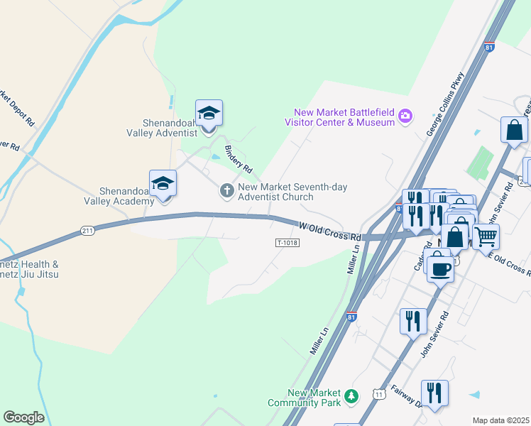 map of restaurants, bars, coffee shops, grocery stores, and more near 442 West Old Cross Road in New Market