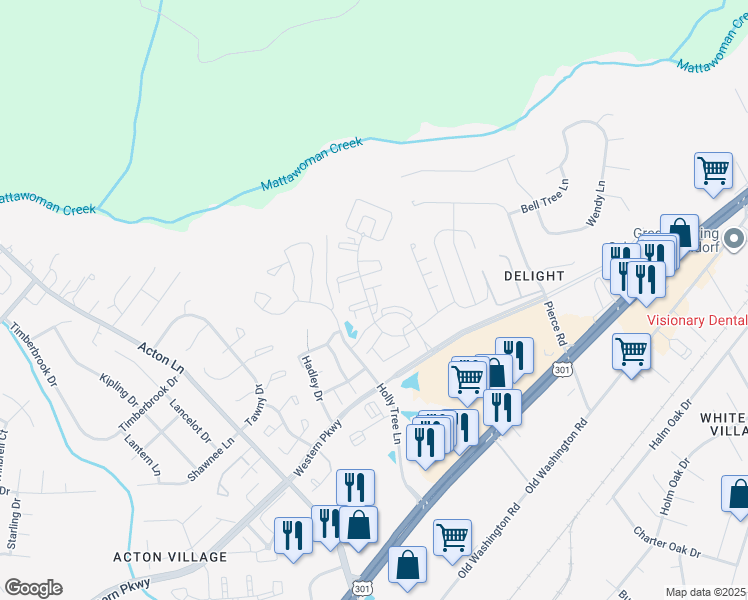map of restaurants, bars, coffee shops, grocery stores, and more near 2280 Stream Vista Place in Waldorf
