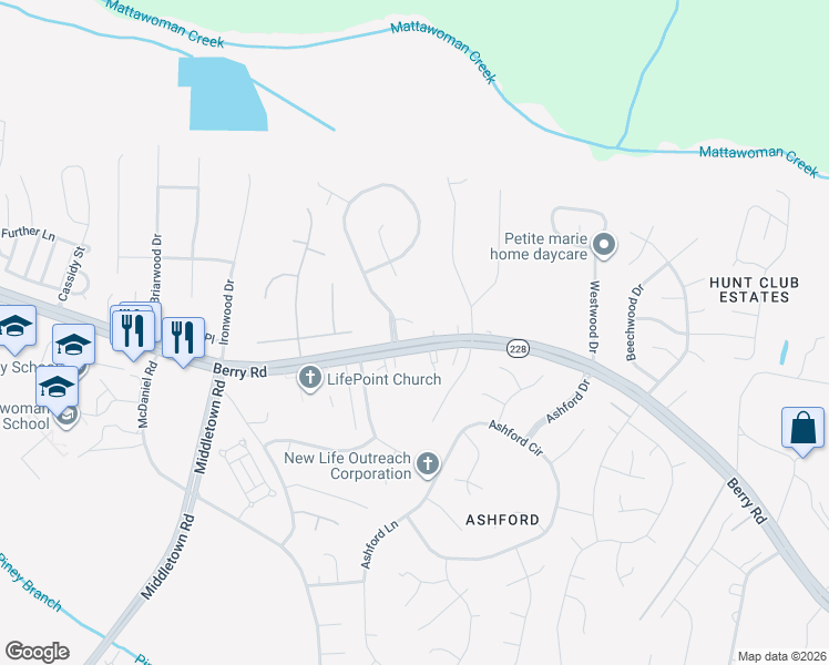 map of restaurants, bars, coffee shops, grocery stores, and more near 10473 Danwin Court in Waldorf