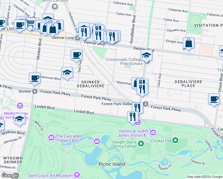 map of restaurants, bars, coffee shops, grocery stores, and more near 312 Laurel Street in St. Louis