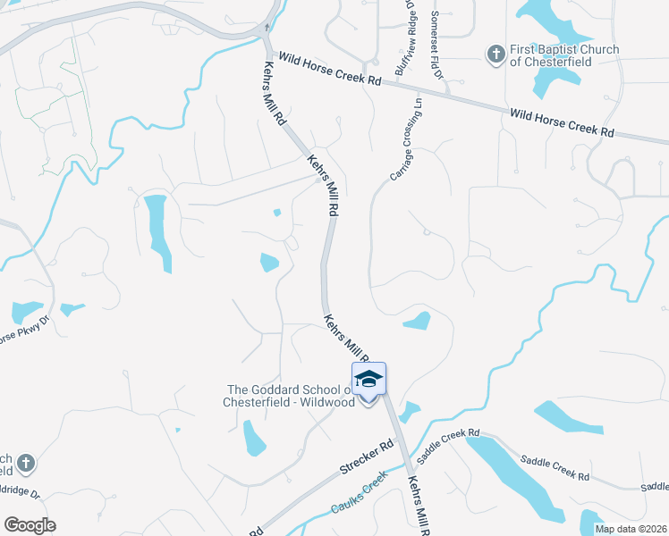 map of restaurants, bars, coffee shops, grocery stores, and more near 1504 Kehrs Mill Road in Chesterfield
