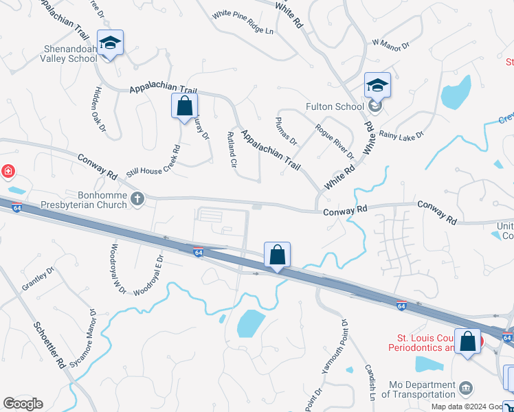 map of restaurants, bars, coffee shops, grocery stores, and more near 14698 Conway Road in Chesterfield