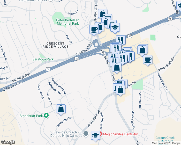 map of restaurants, bars, coffee shops, grocery stores, and more near 4207 Town Center Boulevard in El Dorado Hills