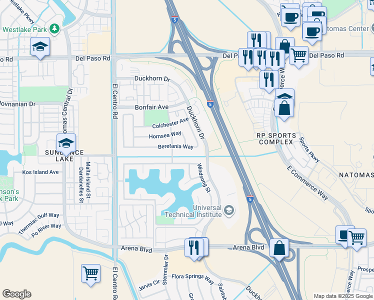 map of restaurants, bars, coffee shops, grocery stores, and more near 3336 Beretania Way in Sacramento