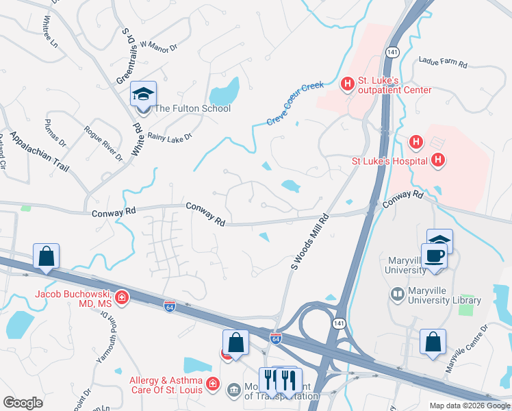 map of restaurants, bars, coffee shops, grocery stores, and more near 320 Morristown Court in Chesterfield