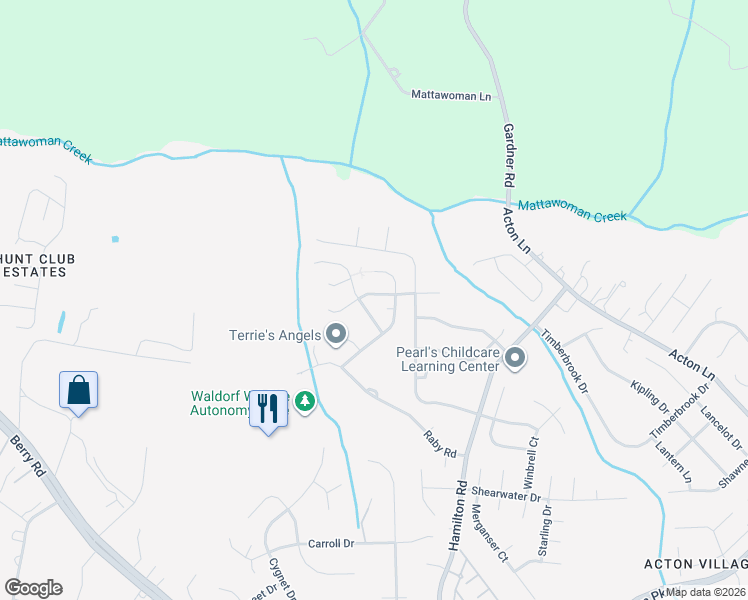 map of restaurants, bars, coffee shops, grocery stores, and more near 2118 Creeks Edge Lane in Waldorf