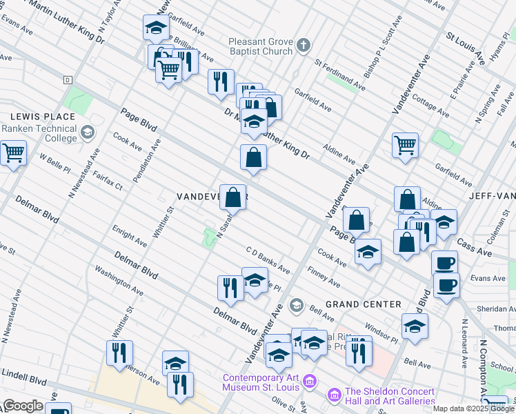 map of restaurants, bars, coffee shops, grocery stores, and more near 4040 Cook Avenue in St. Louis