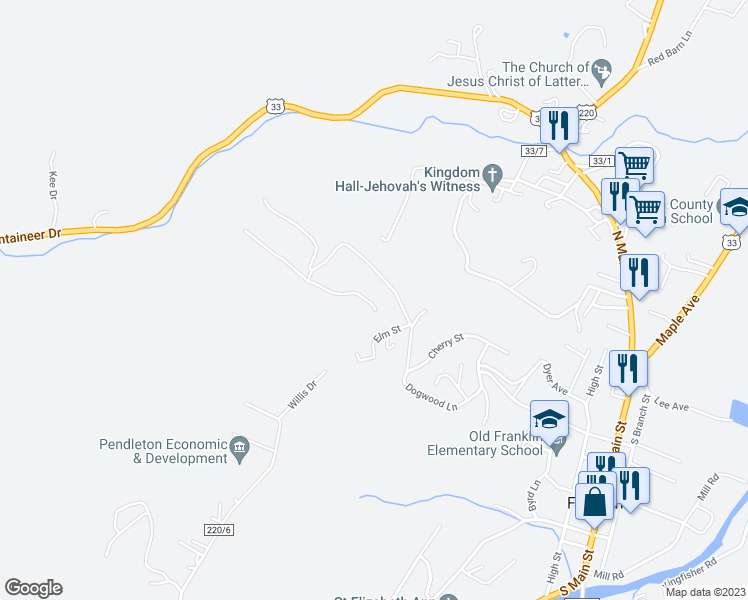 map of restaurants, bars, coffee shops, grocery stores, and more near 644 Elm St in Franklin