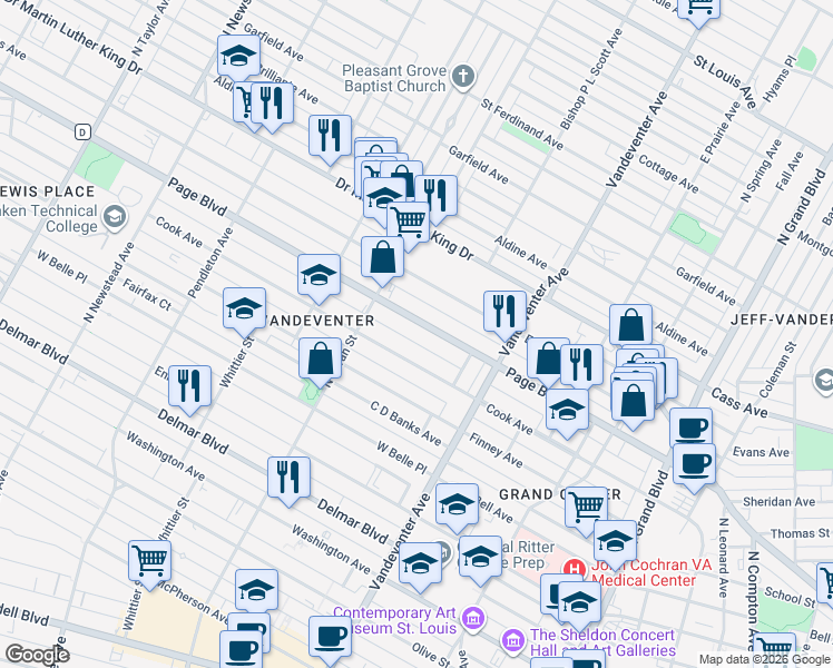 map of restaurants, bars, coffee shops, grocery stores, and more near 4005 Cook Avenue in St. Louis