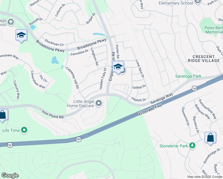 map of restaurants, bars, coffee shops, grocery stores, and more near 400 Moon Circle in Folsom