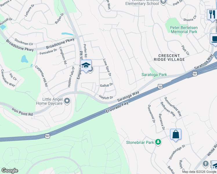 map of restaurants, bars, coffee shops, grocery stores, and more near 2260 Gallup Drive in Folsom