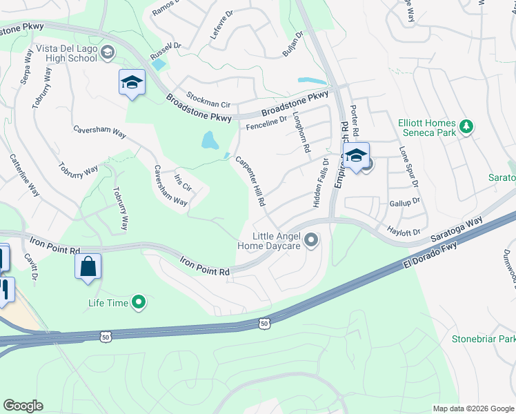 map of restaurants, bars, coffee shops, grocery stores, and more near 2072 Owl Meadow Street in Folsom