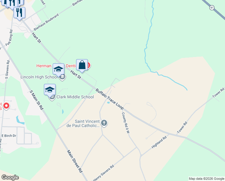 map of restaurants, bars, coffee shops, grocery stores, and more near 1832 South Hart Street Road in Vincennes