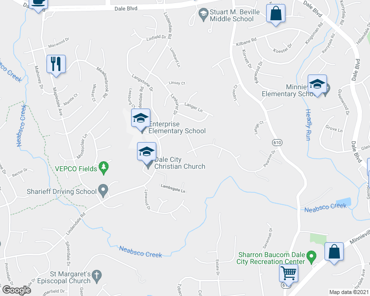 map of restaurants, bars, coffee shops, grocery stores, and more near 4836 Pearson Drive in Woodbridge