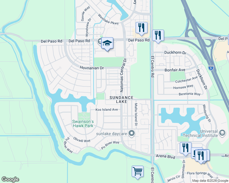 map of restaurants, bars, coffee shops, grocery stores, and more near 3720 Gozo Island Avenue in Sacramento