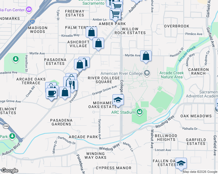 map of restaurants, bars, coffee shops, grocery stores, and more near 4758 Clothier Way in Sacramento