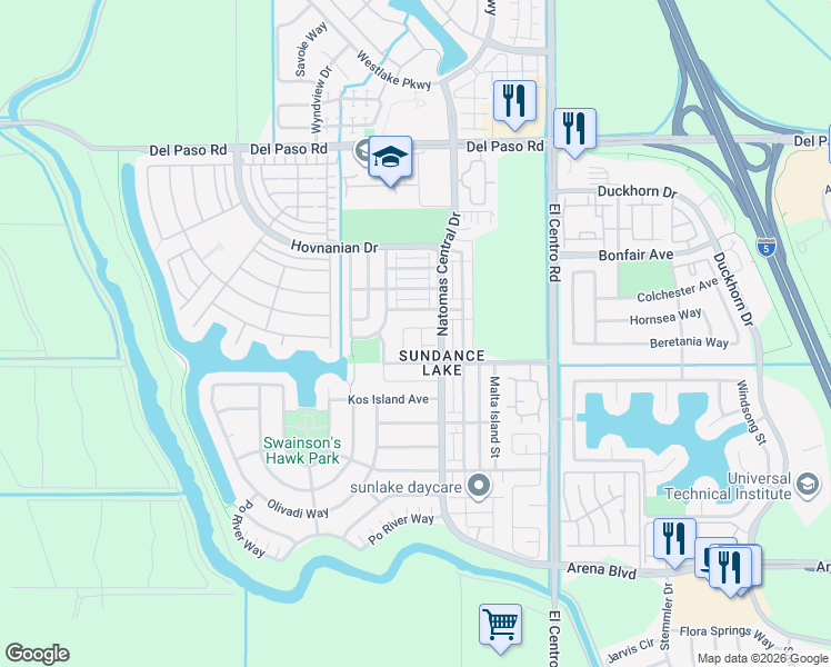map of restaurants, bars, coffee shops, grocery stores, and more near 3720 Gozo Island Avenue in Sacramento