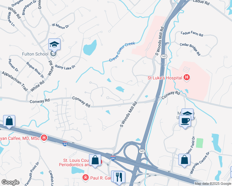 map of restaurants, bars, coffee shops, grocery stores, and more near 14049 Baywood Villages Drive in Chesterfield