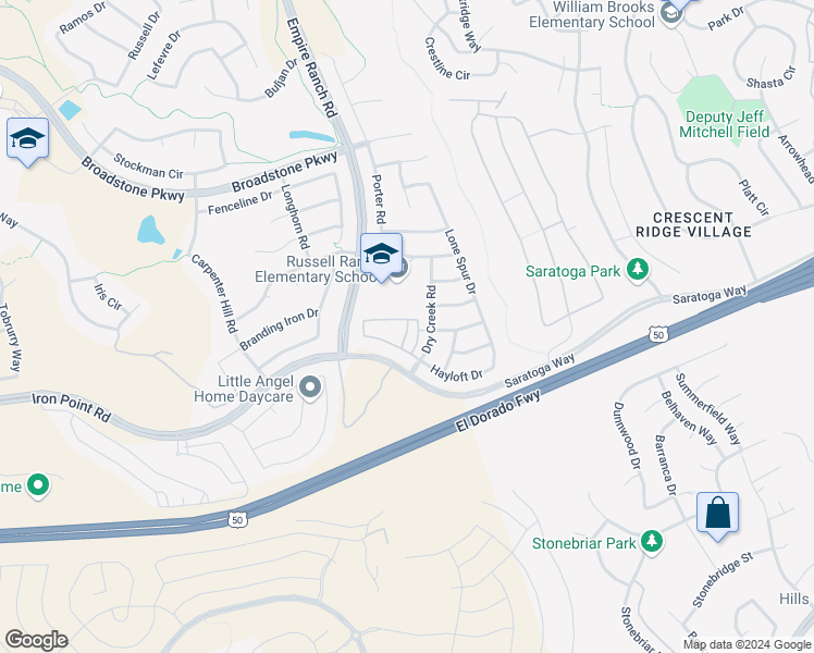 map of restaurants, bars, coffee shops, grocery stores, and more near 500 Moon Circle in Folsom