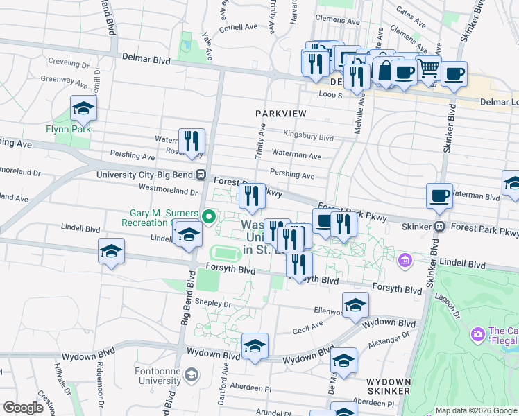 map of restaurants, bars, coffee shops, grocery stores, and more near in St. Louis