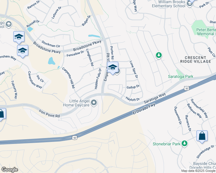 map of restaurants, bars, coffee shops, grocery stores, and more near 821 Moon Circle in Folsom