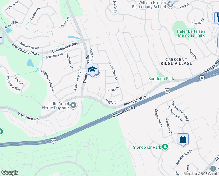map of restaurants, bars, coffee shops, grocery stores, and more near 2234 Gallup Drive in Folsom