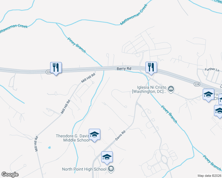 map of restaurants, bars, coffee shops, grocery stores, and more near 9828 Leighland Court in Waldorf