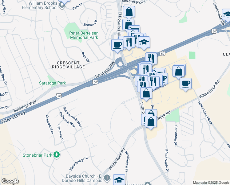 map of restaurants, bars, coffee shops, grocery stores, and more near 4201 Town Center Boulevard in El Dorado Hills
