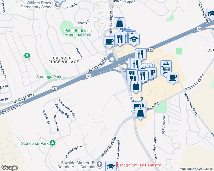 map of restaurants, bars, coffee shops, grocery stores, and more near 4201 Town Center Boulevard in El Dorado Hills