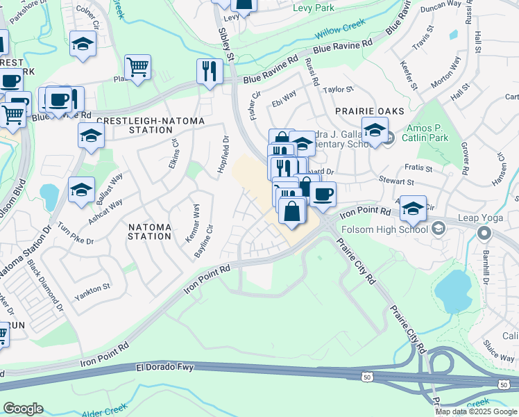 map of restaurants, bars, coffee shops, grocery stores, and more near 3102 Ferry Circle in Folsom