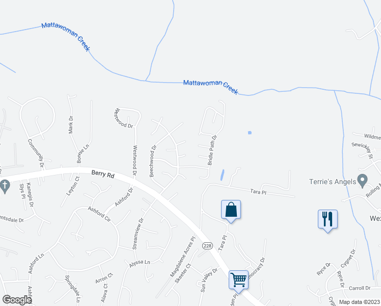 map of restaurants, bars, coffee shops, grocery stores, and more near 10806 Stately Oak Court in Waldorf