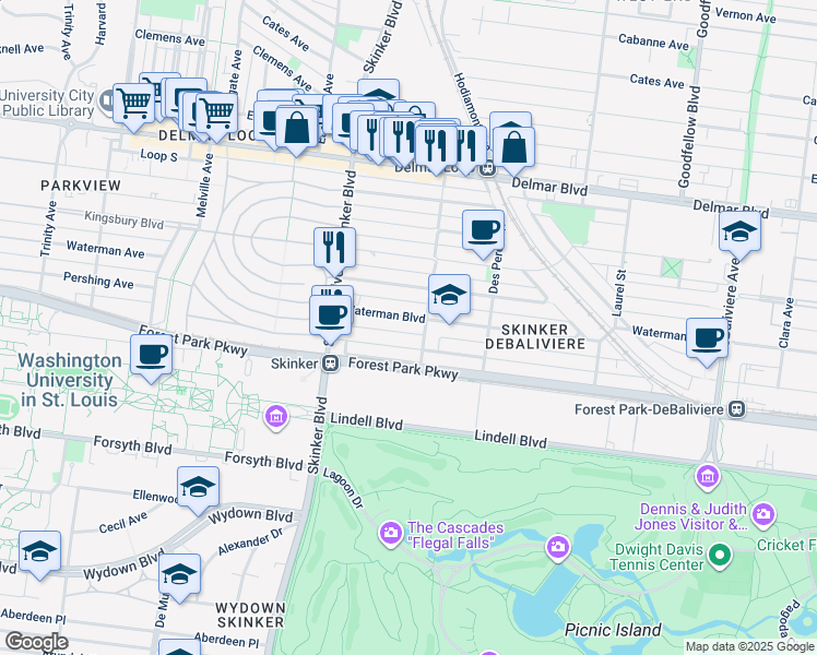 map of restaurants, bars, coffee shops, grocery stores, and more near in St. Louis