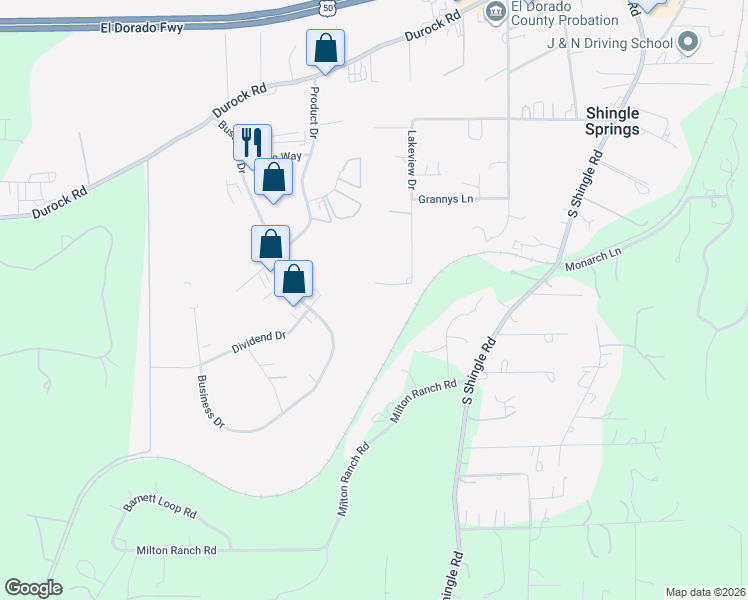 map of restaurants, bars, coffee shops, grocery stores, and more near 3710 Lakeview Drive in Shingle Springs