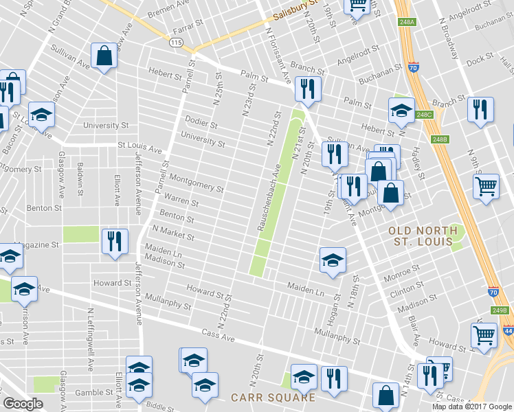map of restaurants, bars, coffee shops, grocery stores, and more near 2618 North 22nd Street in St. Louis