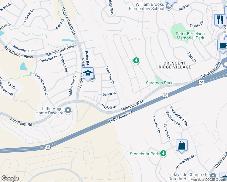 map of restaurants, bars, coffee shops, grocery stores, and more near 2260 Gallup Drive in Folsom