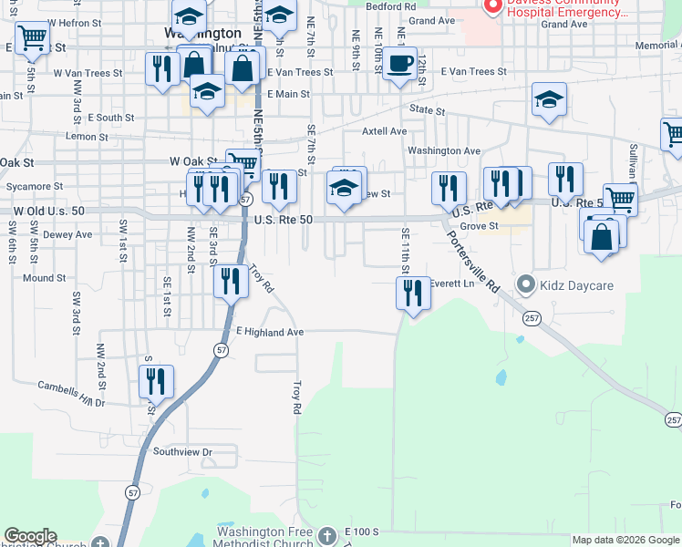 map of restaurants, bars, coffee shops, grocery stores, and more near 602 Cosby Street in Washington