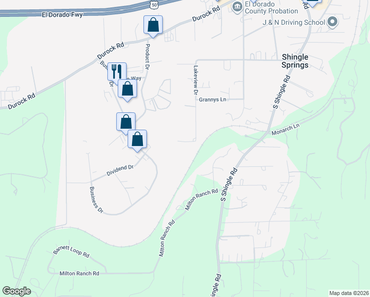 map of restaurants, bars, coffee shops, grocery stores, and more near 3710 Lakeview Drive in Shingle Springs