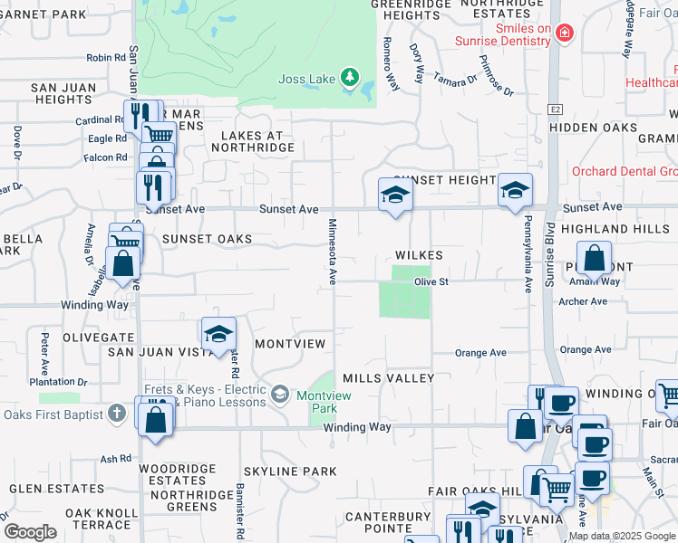 map of restaurants, bars, coffee shops, grocery stores, and more near 4704 Minnesota Avenue in Fair Oaks