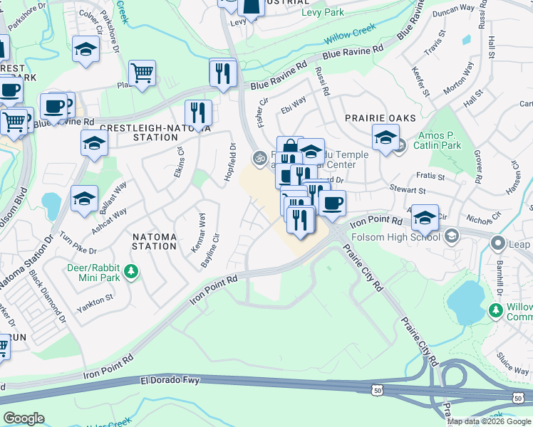 map of restaurants, bars, coffee shops, grocery stores, and more near 3002 Ferry Circle in Folsom