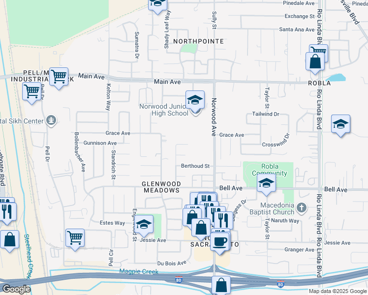 map of restaurants, bars, coffee shops, grocery stores, and more near 326 Drollet Way in Sacramento