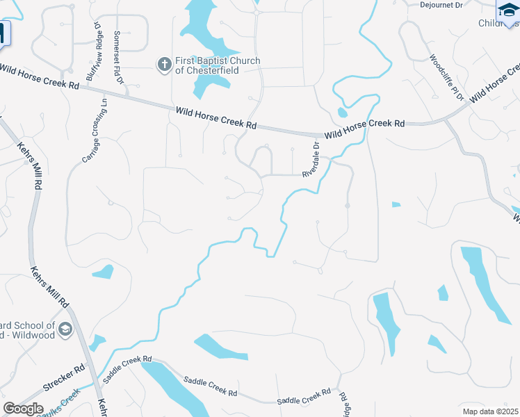 map of restaurants, bars, coffee shops, grocery stores, and more near 1428 Chesterfield Estates Drive in Chesterfield