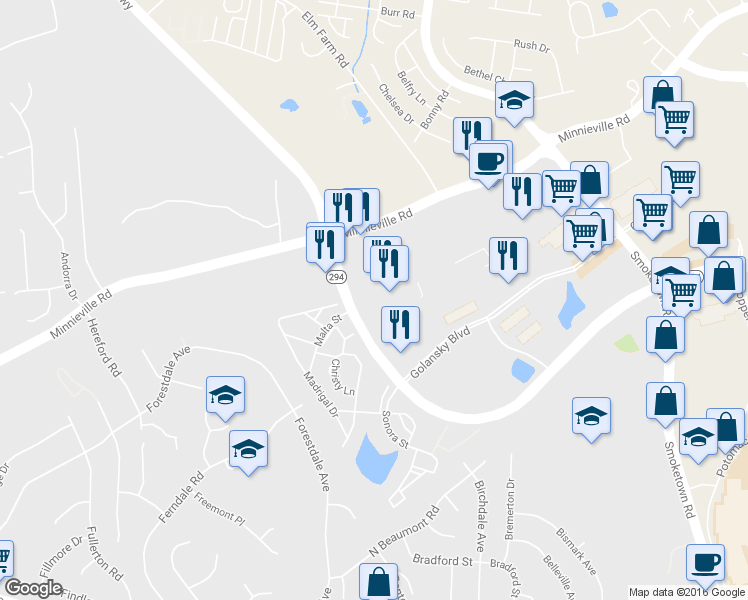 map of restaurants, bars, coffee shops, grocery stores, and more near 14019 Noblewood Plaza in Woodbridge